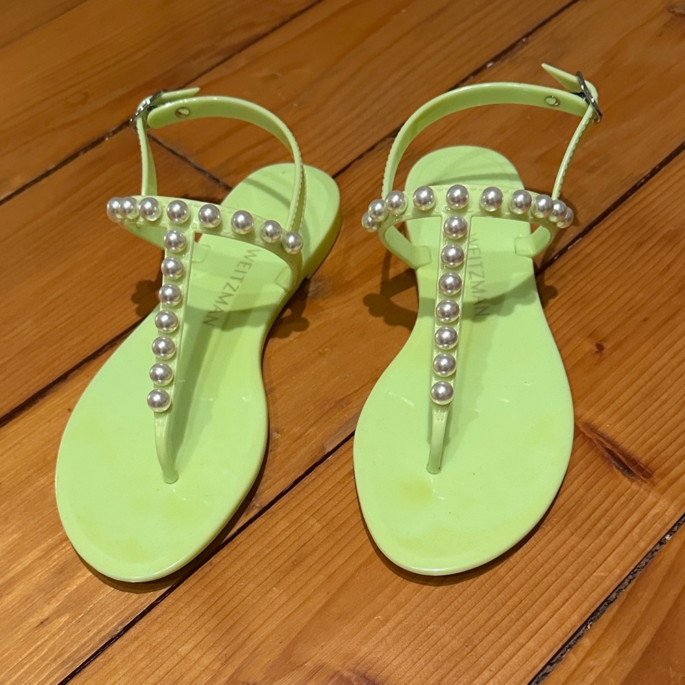 Stuart Weitzman Lime Sandals with Pearl Accents